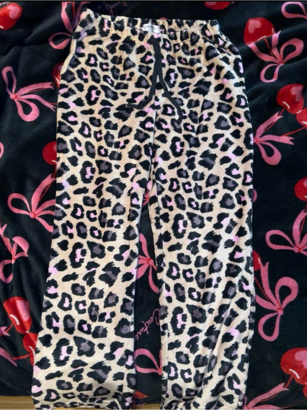 Spoiled angel sleepwear Beige, Black and Pink Leopard Print Plush Pajama Pants